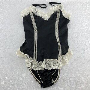 Nan Flower Vintage Black Lingerie-Style Bodysuit with Cream Nylon Ruffle Lace